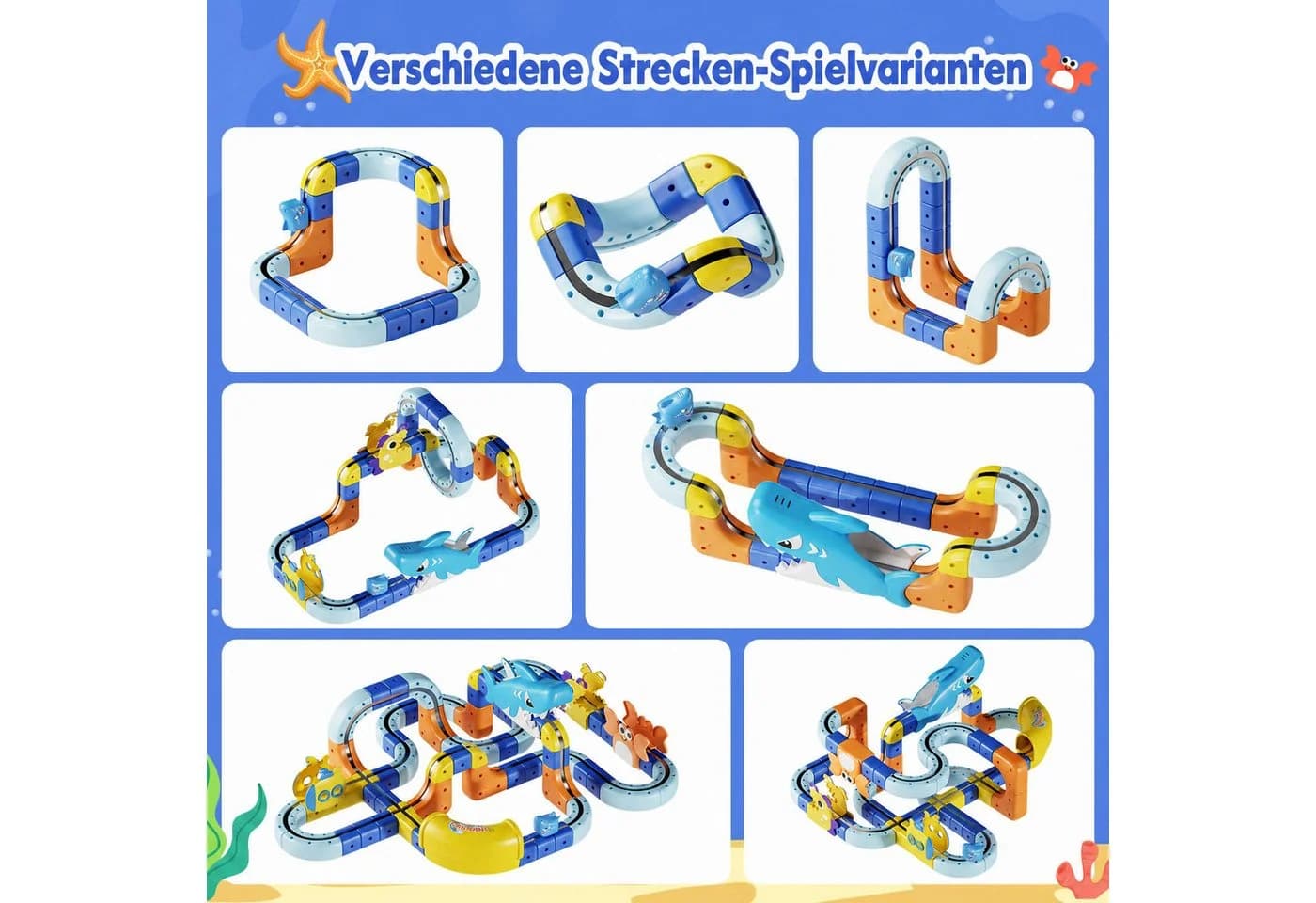 Wootoy 3D Zugbahn Set 117-tlg. Elektrischer Hai-Zug Ozean-Design - Bild 5