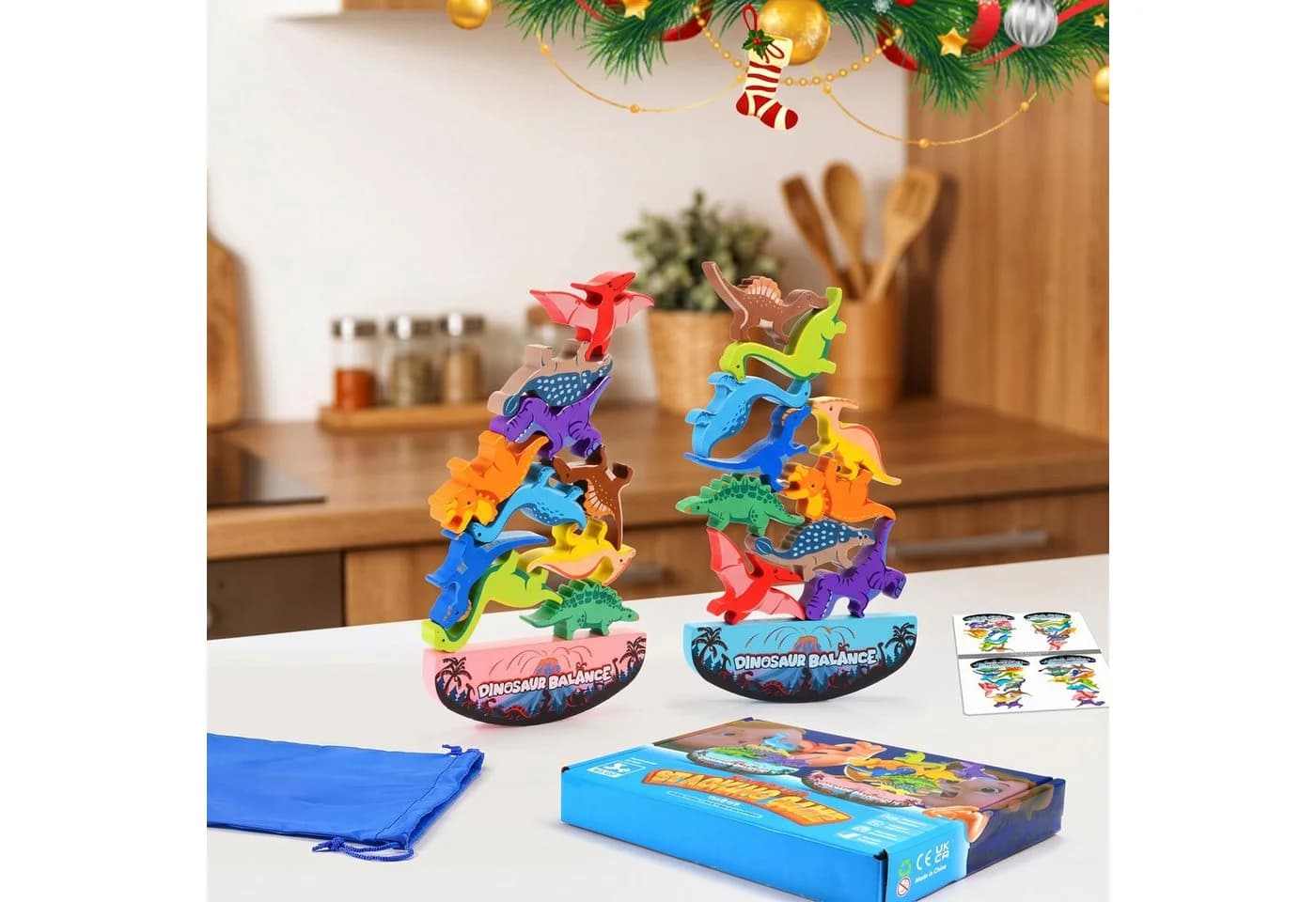 Wootoy Dinosaurier Balancierspiel Holz Lernspielzeug Stapelspiel