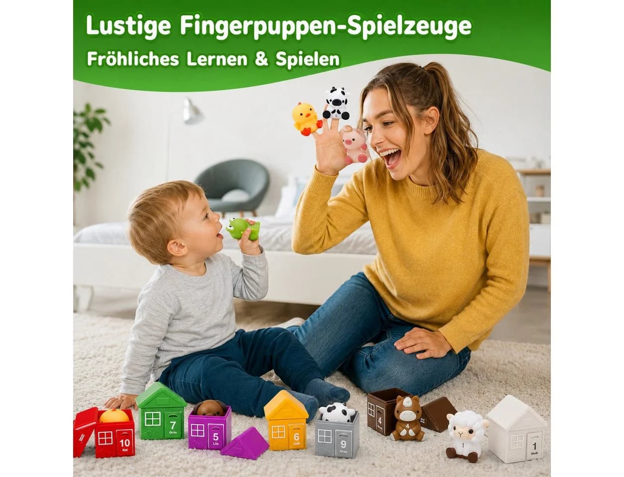 Wootoy Montessori Bauernhof Lernspielzeug 10-tlg. mit 10 Tieren & Scheunen - Bild 4