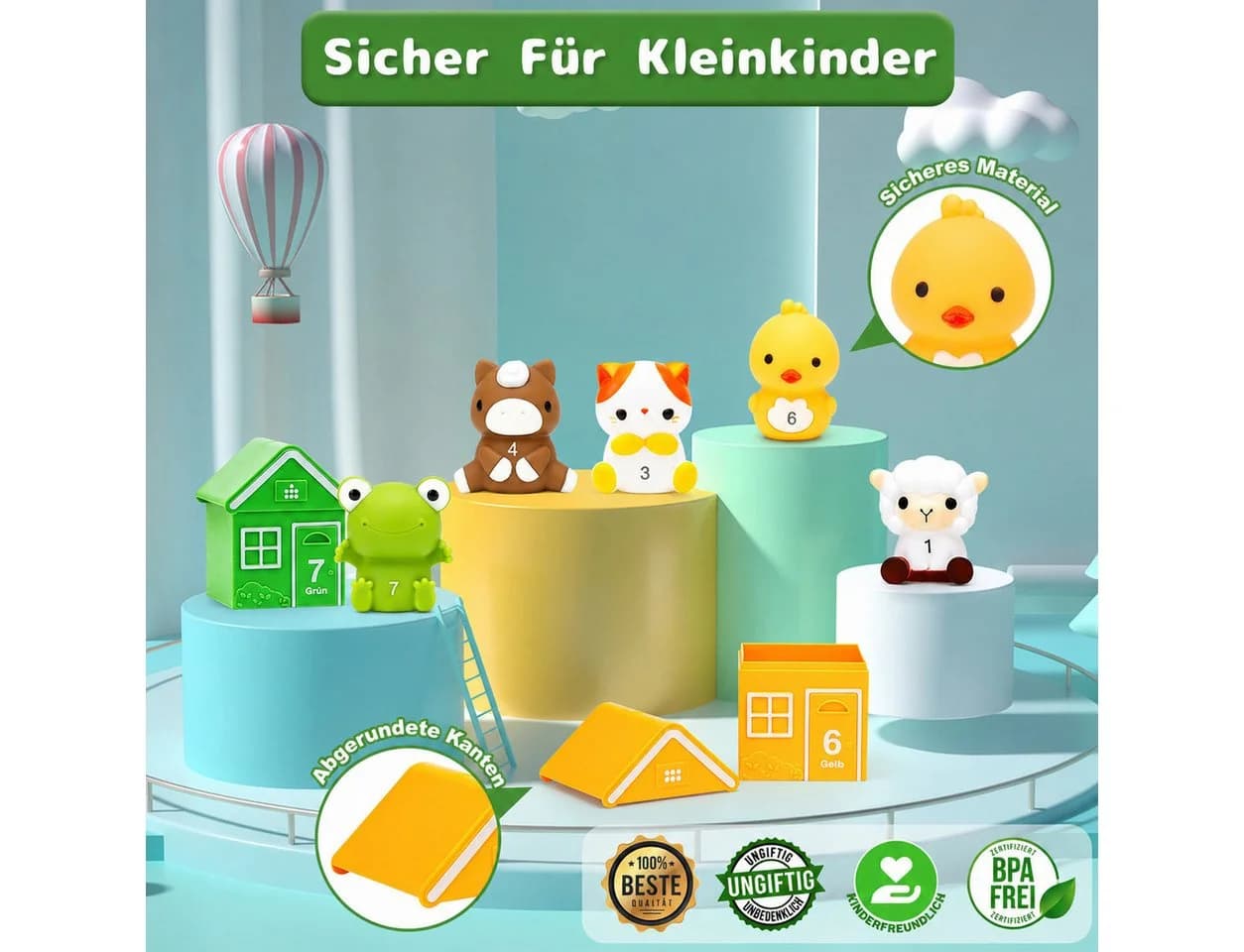Wootoy Montessori Bauernhof Lernspielzeug 10-tlg. mit 10 Tieren & Scheunen - Bild 5