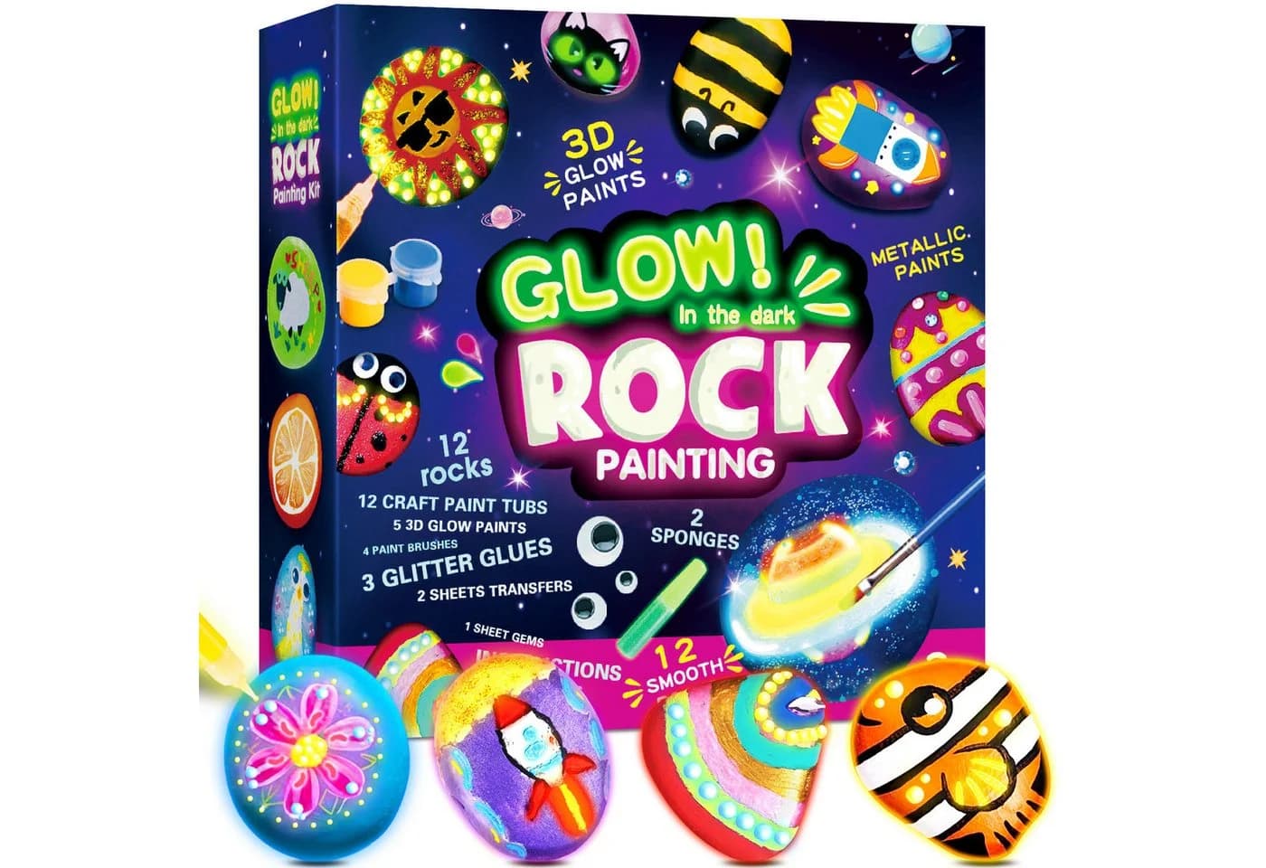 Wootoy Kreativset Steine-Bemalset 12 Steine mit Leuchtfarben - Bild 2