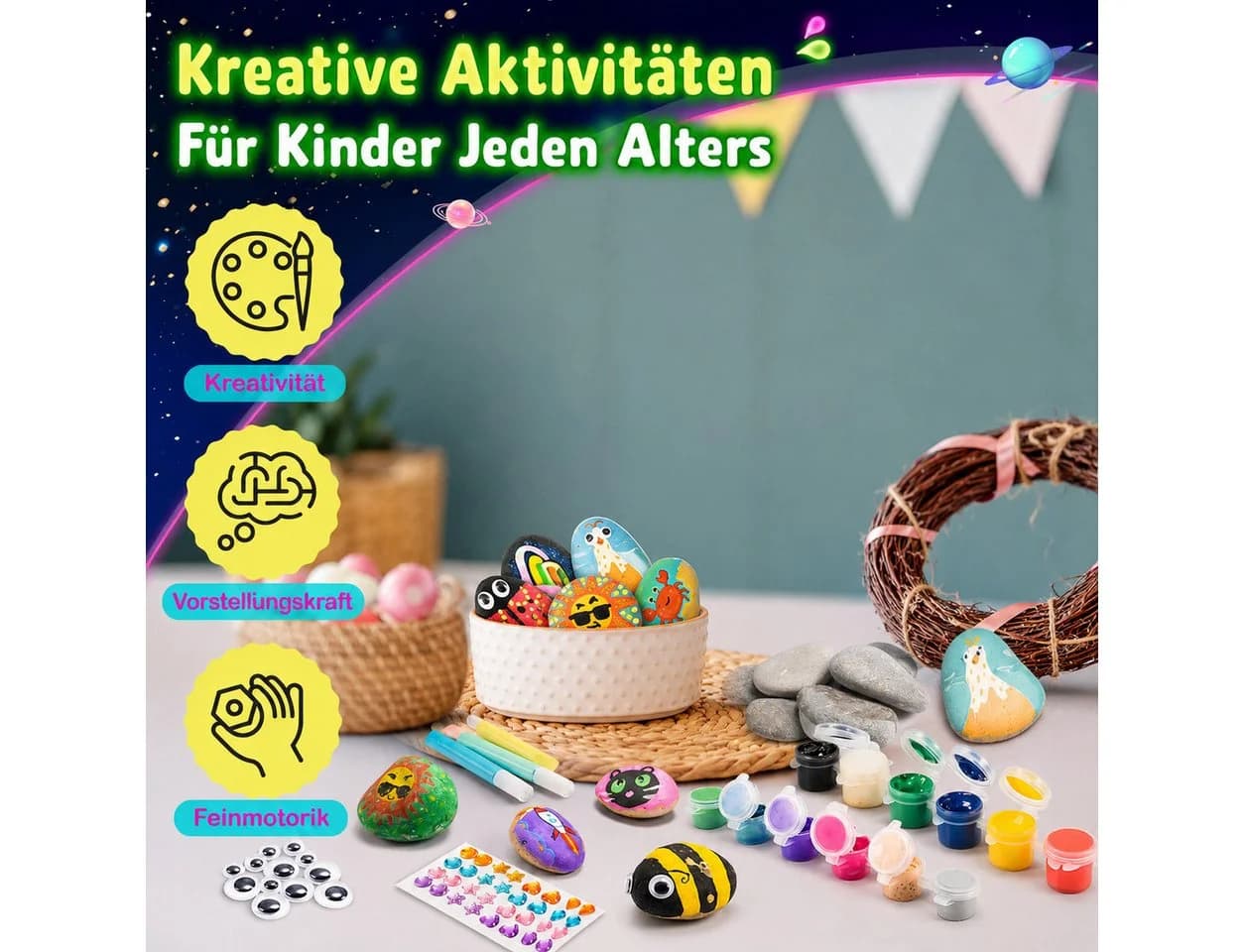 Wootoy Kreativset Steine-Bemalset 12 Steine mit Leuchtfarben - Bild 5