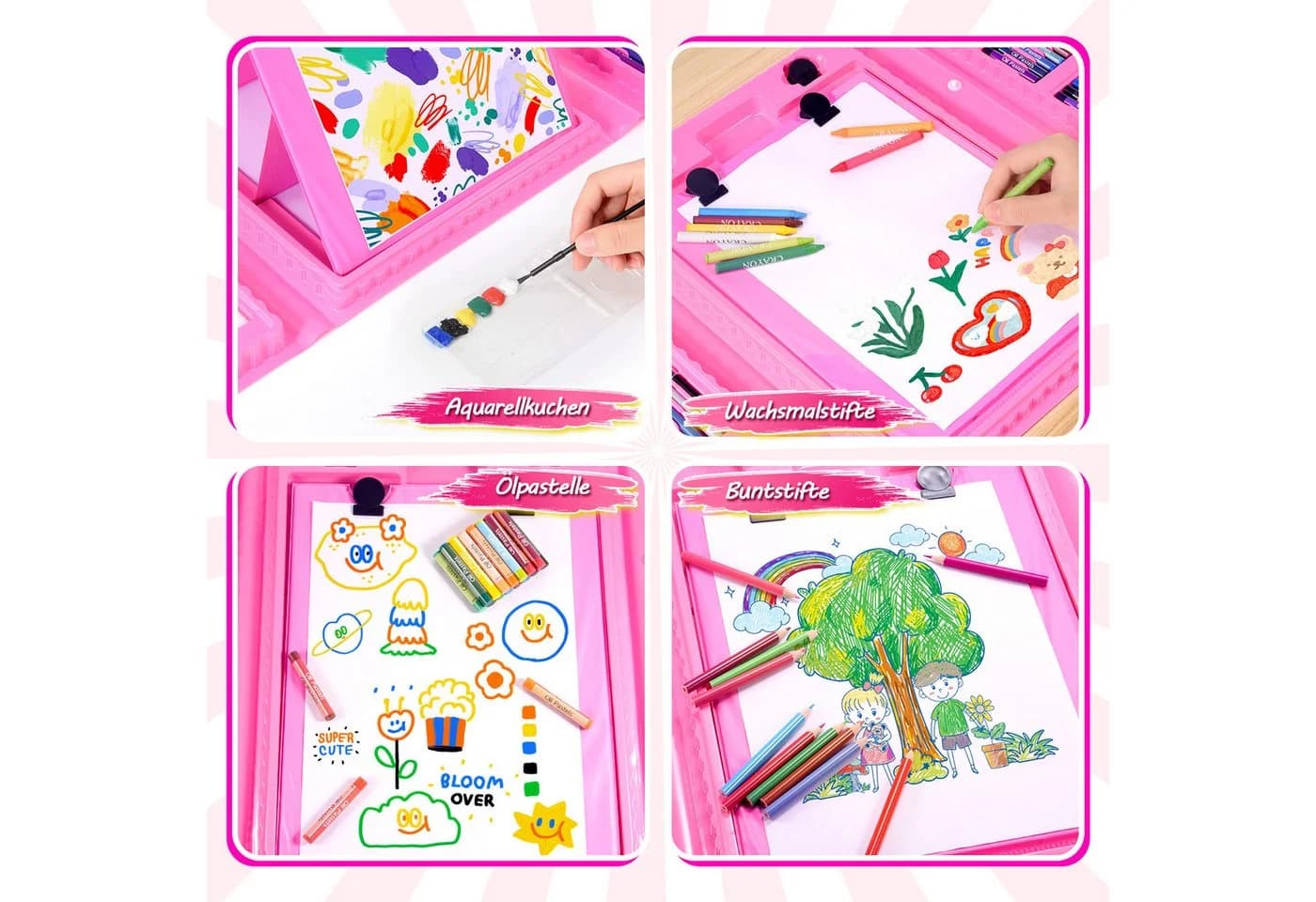 Wootoy Kreativset Mal- und Bastelset Einhorn-Design 208-tlg. Rosa