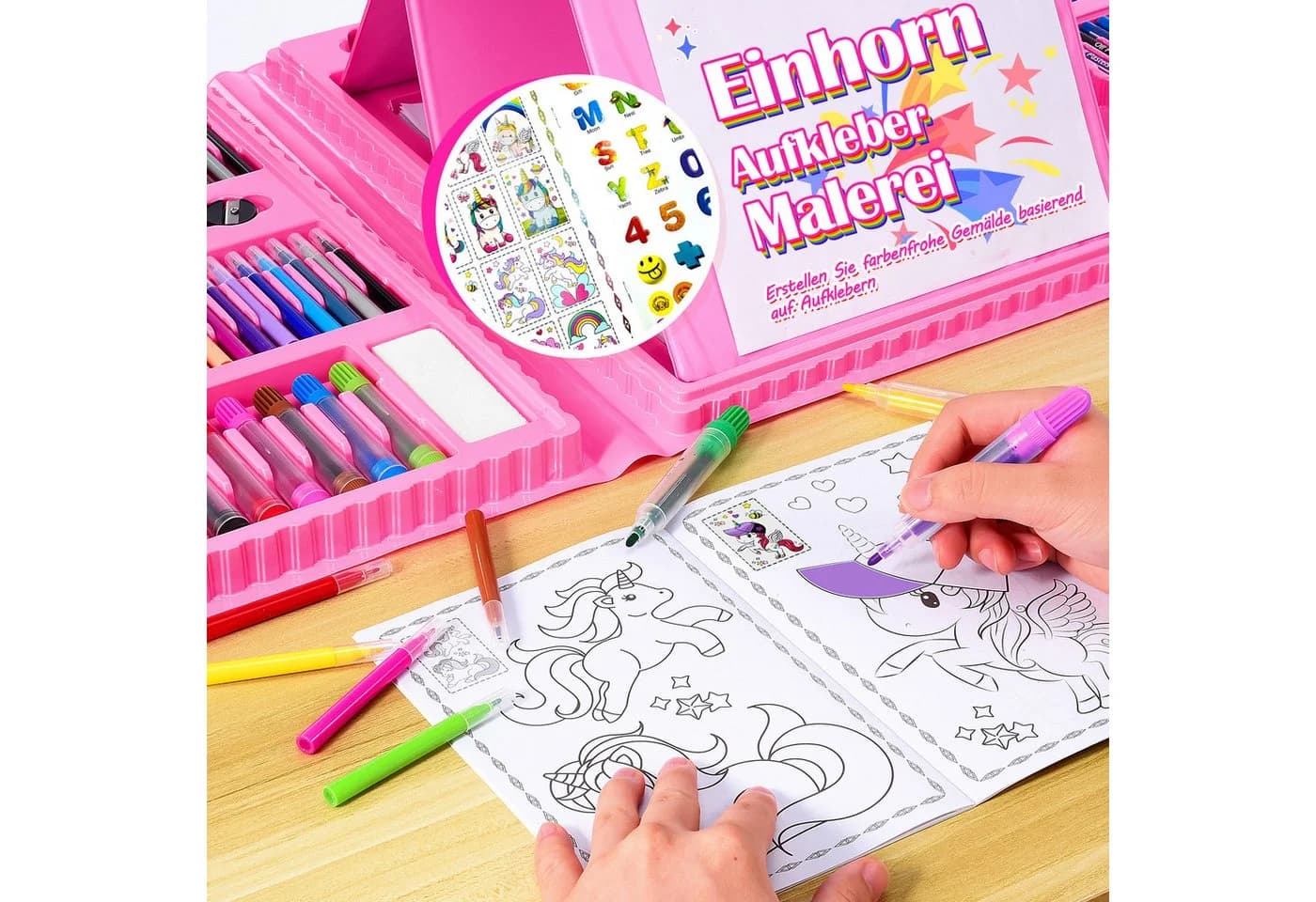 Wootoy Kreativset Mal- und Bastelset Einhorn-Design 208-tlg. Rosa - Bild 3