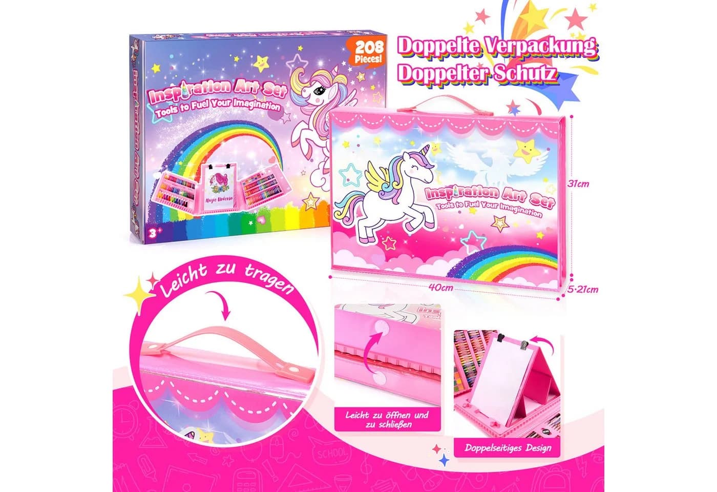 Wootoy Kreativset Mal- und Bastelset Einhorn-Design 208-tlg. Rosa - Bild 5
