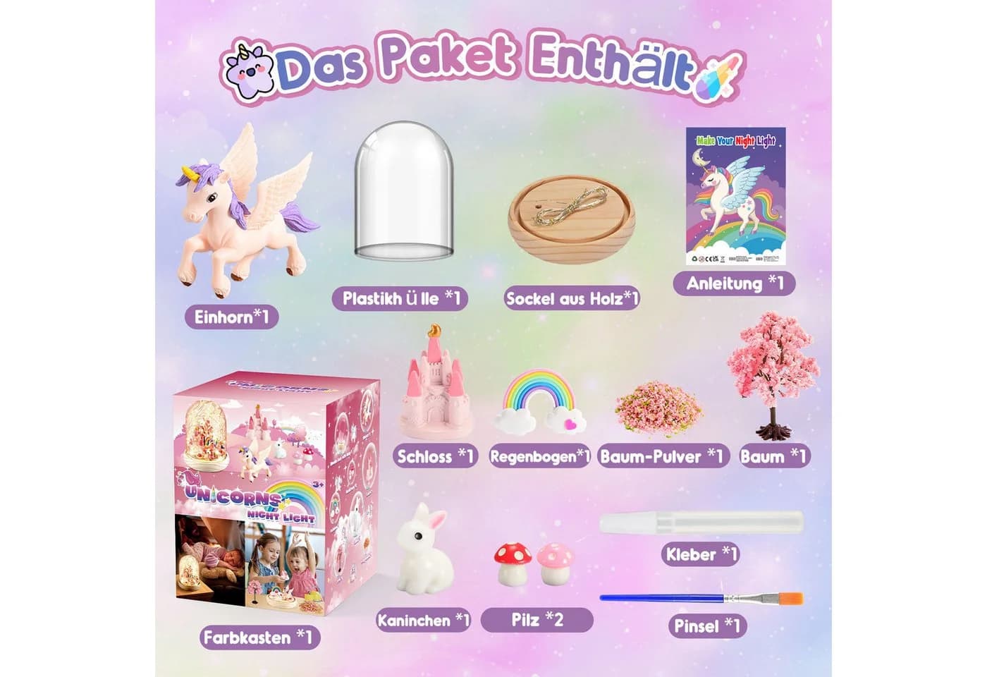 Wootoy Kreativset Einhorn Nachtlicht Bastelset Kinder DIY LED-Nachtlicht Rosa - Bild 3