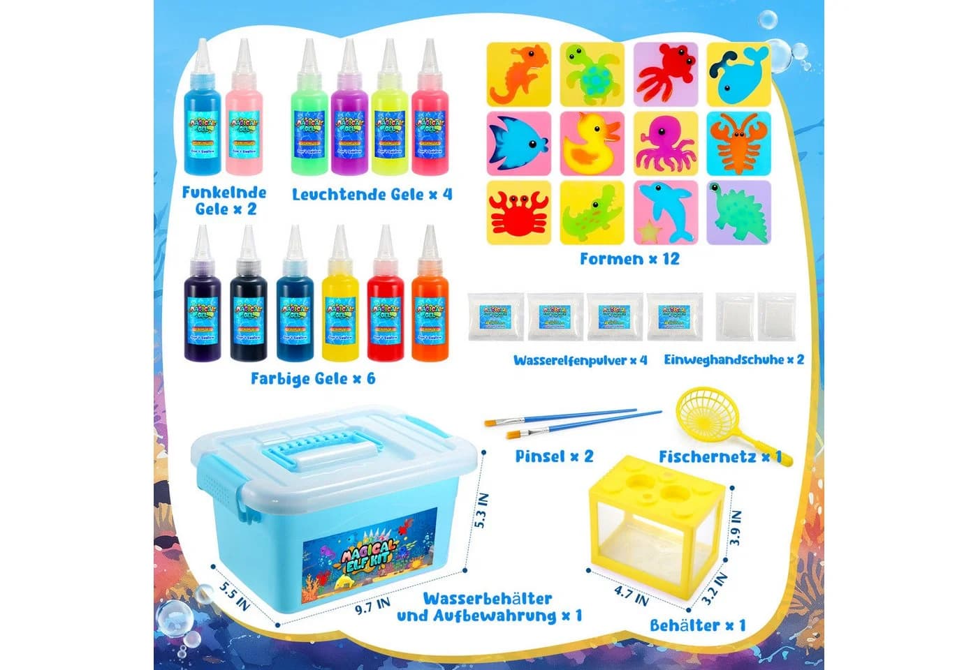 Wootoy Kreativset Wasserfeen DIY-Set mit 12 Gel-Farben und Formen - Bild 3