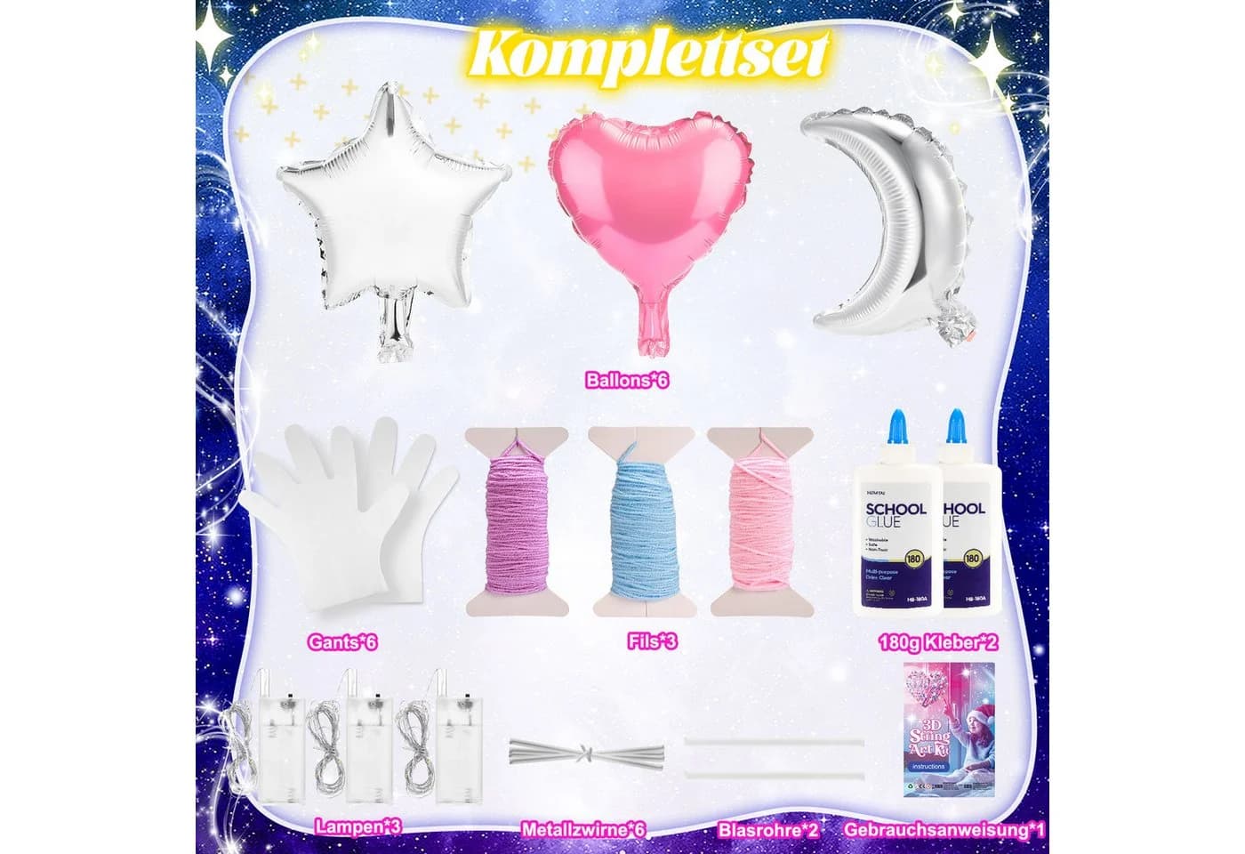 Wootoy Kreativset DIY String Art mit LED-Lichterkette und 3 Ballonformen - Bild 3