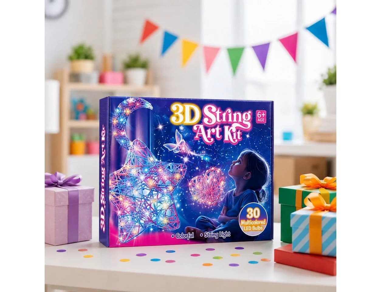 Wootoy Kreativset DIY String Art mit LED-Lichterkette und 3 Ballonformen - Bild 5