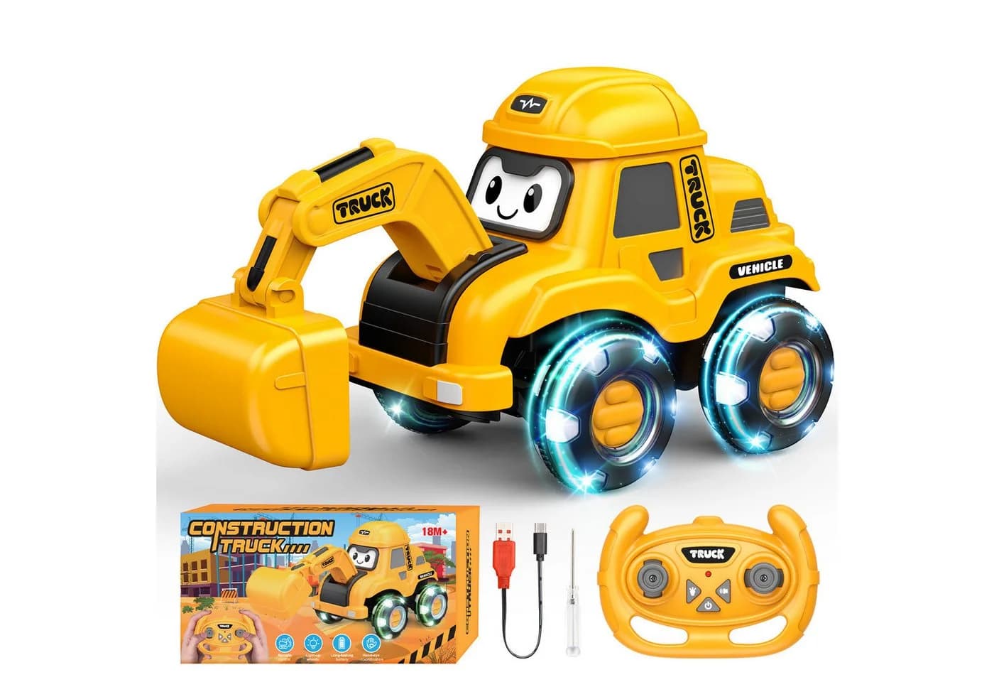 Wootoy RC-Bagger Ferngesteuerter Spielzeug-Bagger Gelb mit LED & Musik - Bild 2