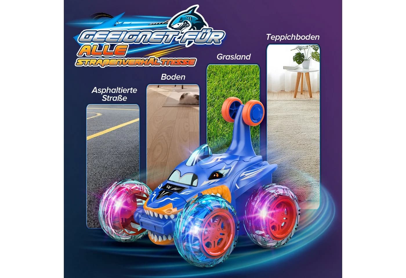Wootoy RC-Auto Hai Blau 360° Stuntauto mit LED - Bild 3