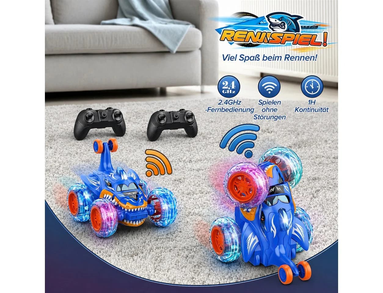 Wootoy RC-Auto Hai Blau 360° Stuntauto mit LED - Bild 5