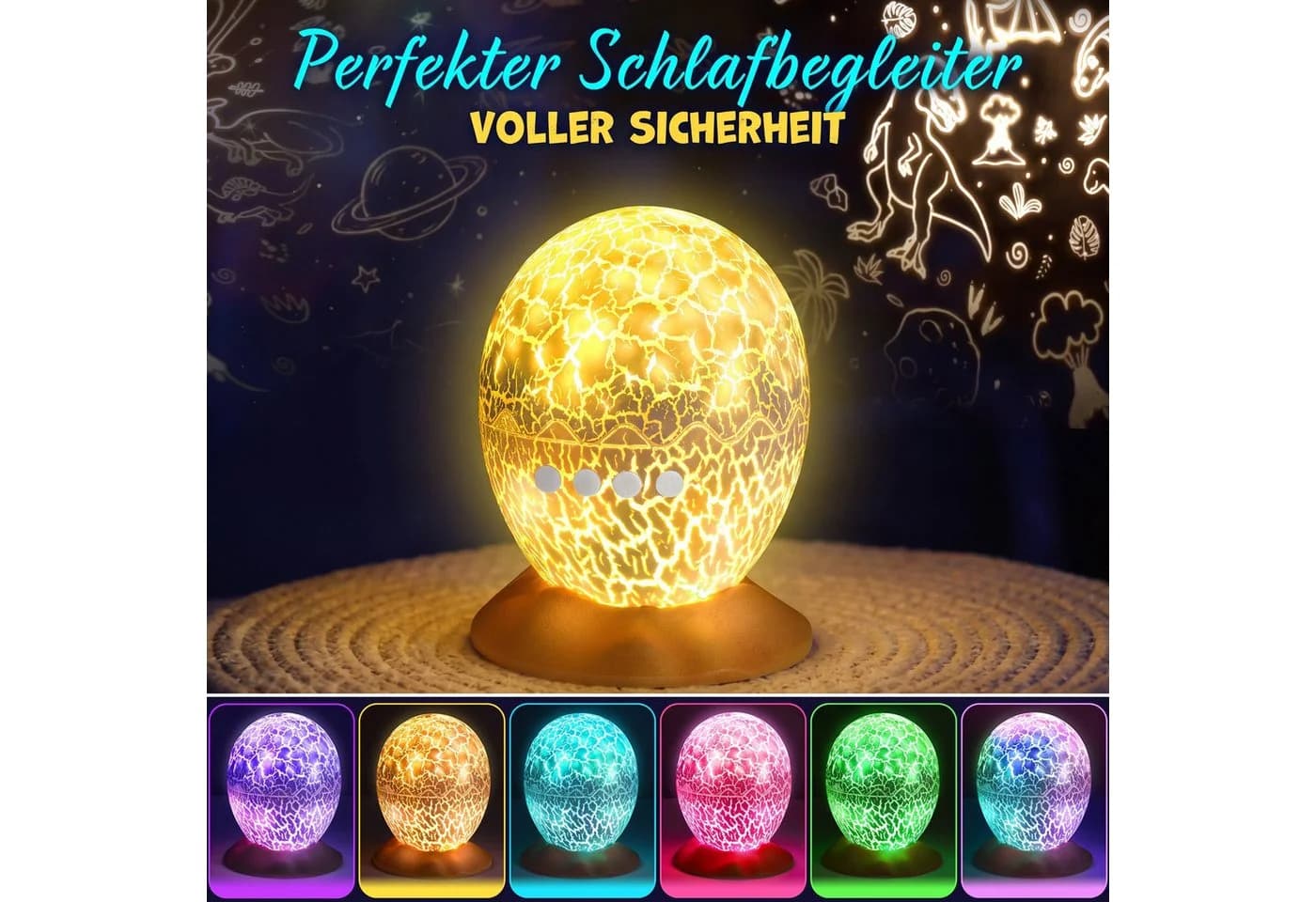 Wootoy LED Nachtlicht Sternenprojektor 2-in-1 Dinosaurier-Ei USB-aufladbar