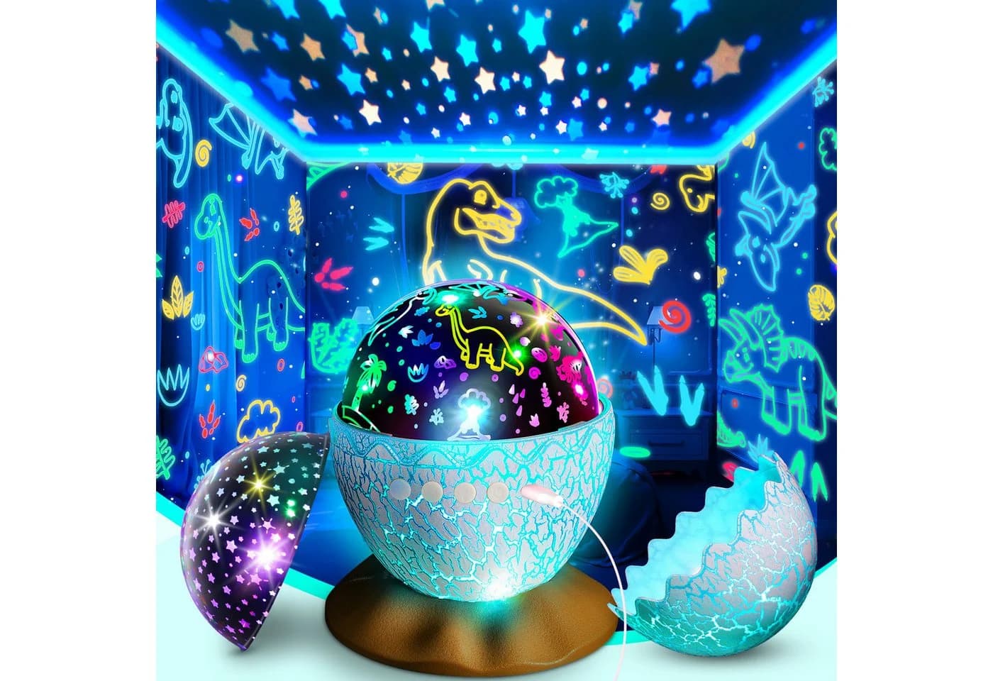 Wootoy LED Nachtlicht Sternenprojektor 2-in-1 Dinosaurier-Ei USB-aufladbar - Bild 2