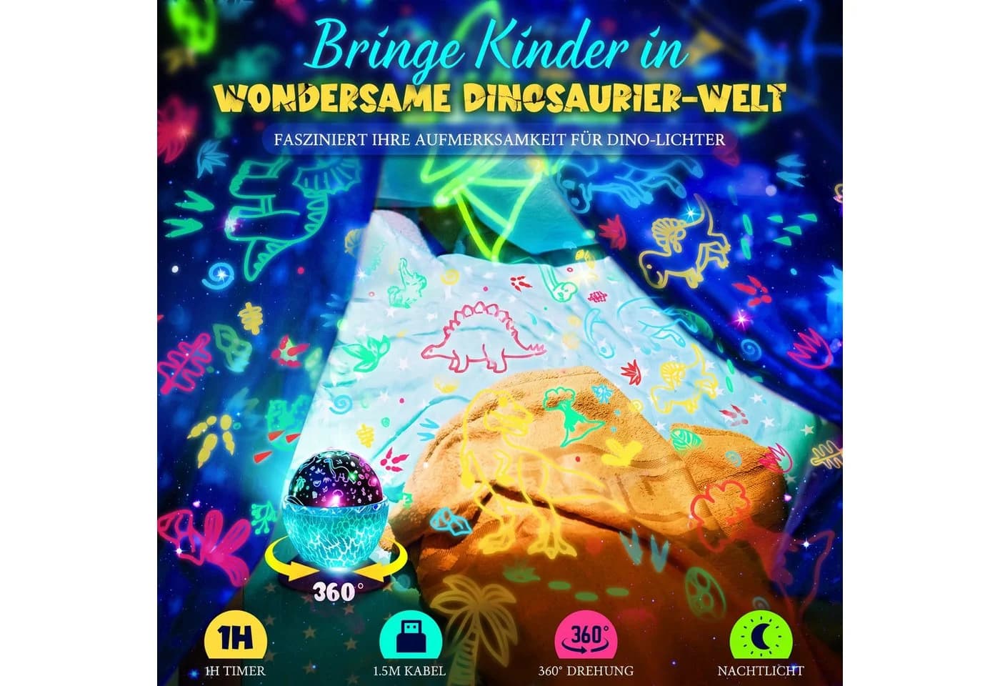 Wootoy LED Nachtlicht Sternenprojektor 2-in-1 Dinosaurier-Ei USB-aufladbar - Bild 3