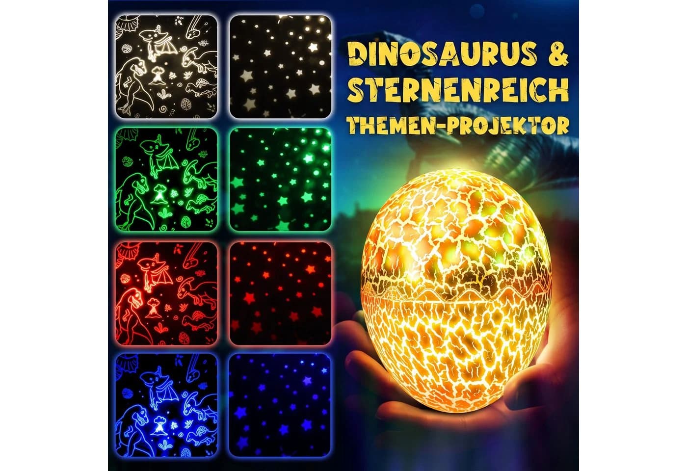 Wootoy LED Nachtlicht Sternenprojektor 2-in-1 Dinosaurier-Ei USB-aufladbar - Bild 4