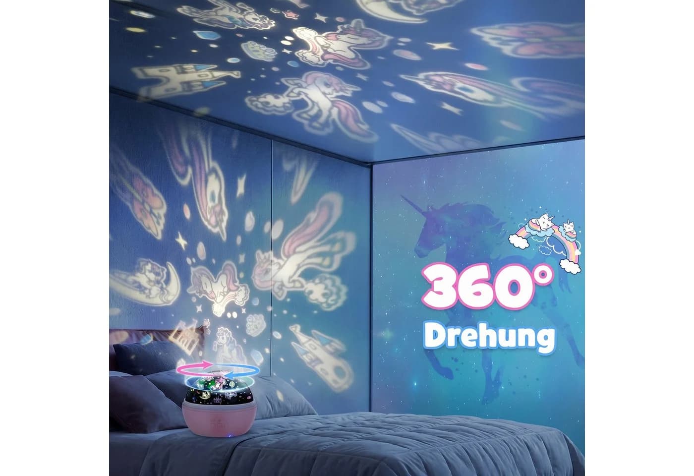 Wootoy LED Nachtlicht Projektor Einhorn 360° Rotation 5 Modi - Bild 4