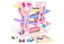 Wootoy Autorennbahn Holz 4-tlg. mit Parkdeck Rosa/Rot Bild 2
