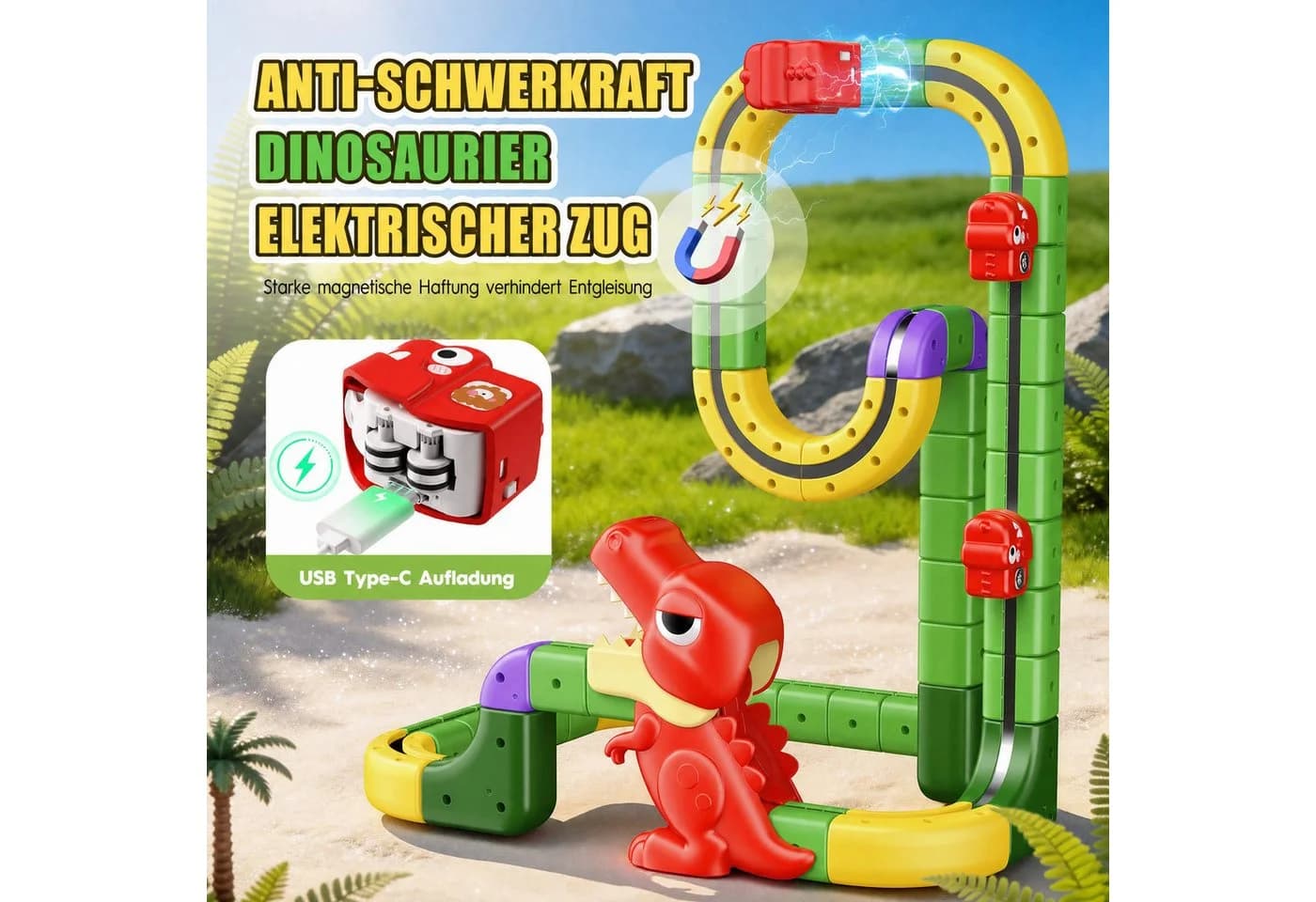 Wootoy Spielzeug-Eisenbahn 188-tlg. mit elektrischem Zug und 3D-Bahn - Bild 3