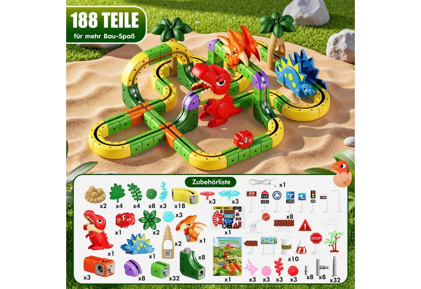 Wootoy Spielzeug-Eisenbahn 188-tlg. mit elektrischem Zug und 3D-Bahn - Bild 5