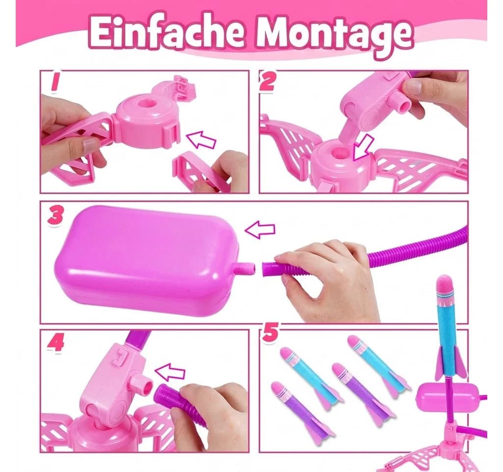 Wootoy Raketenwerfer Set 4-tlg. Schaumstoff Raketen mit Luftbalg