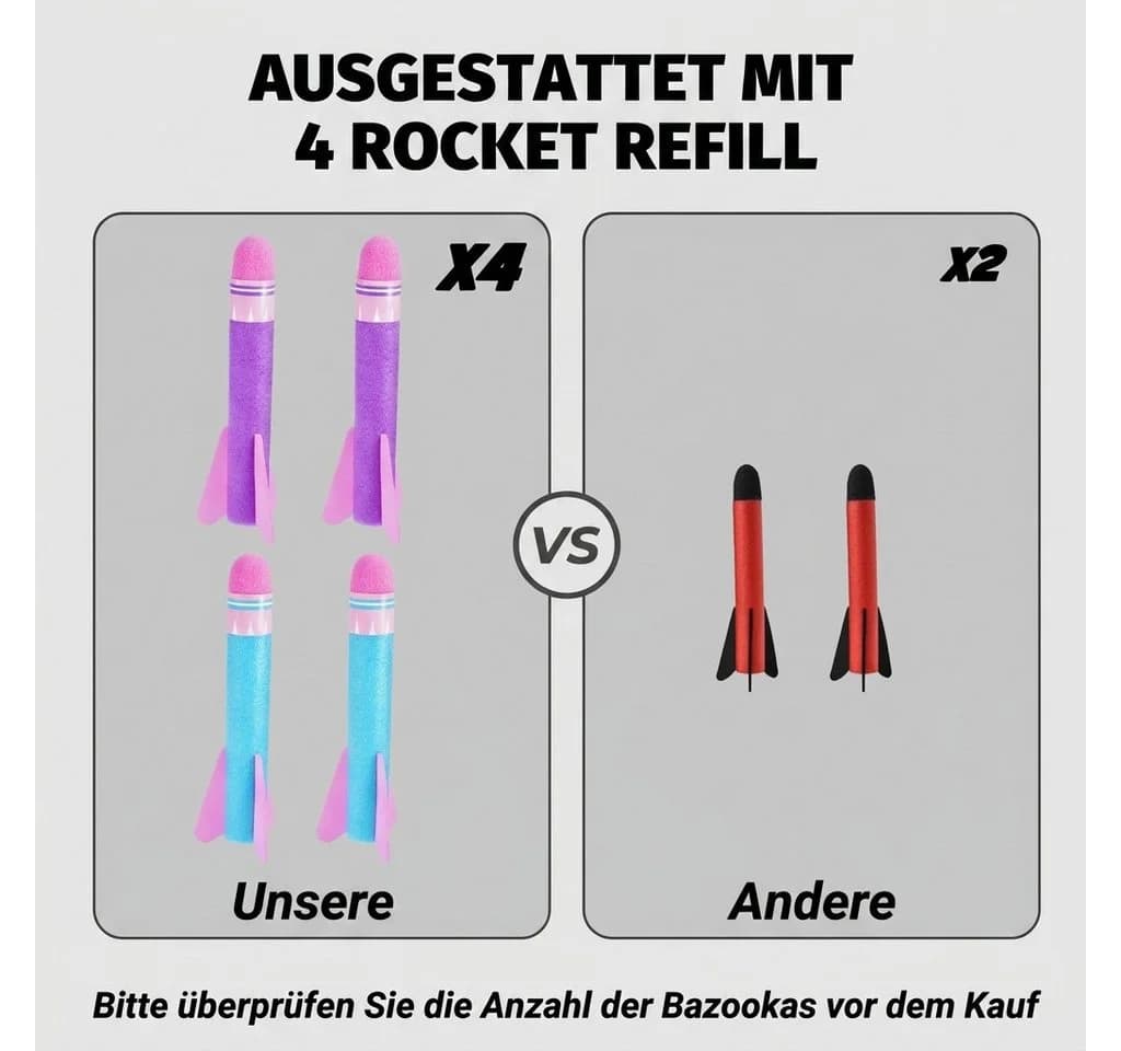 Wootoy Raketenwerfer Set 4-tlg. Schaumstoff Raketen mit Luftbalg - Bild 3