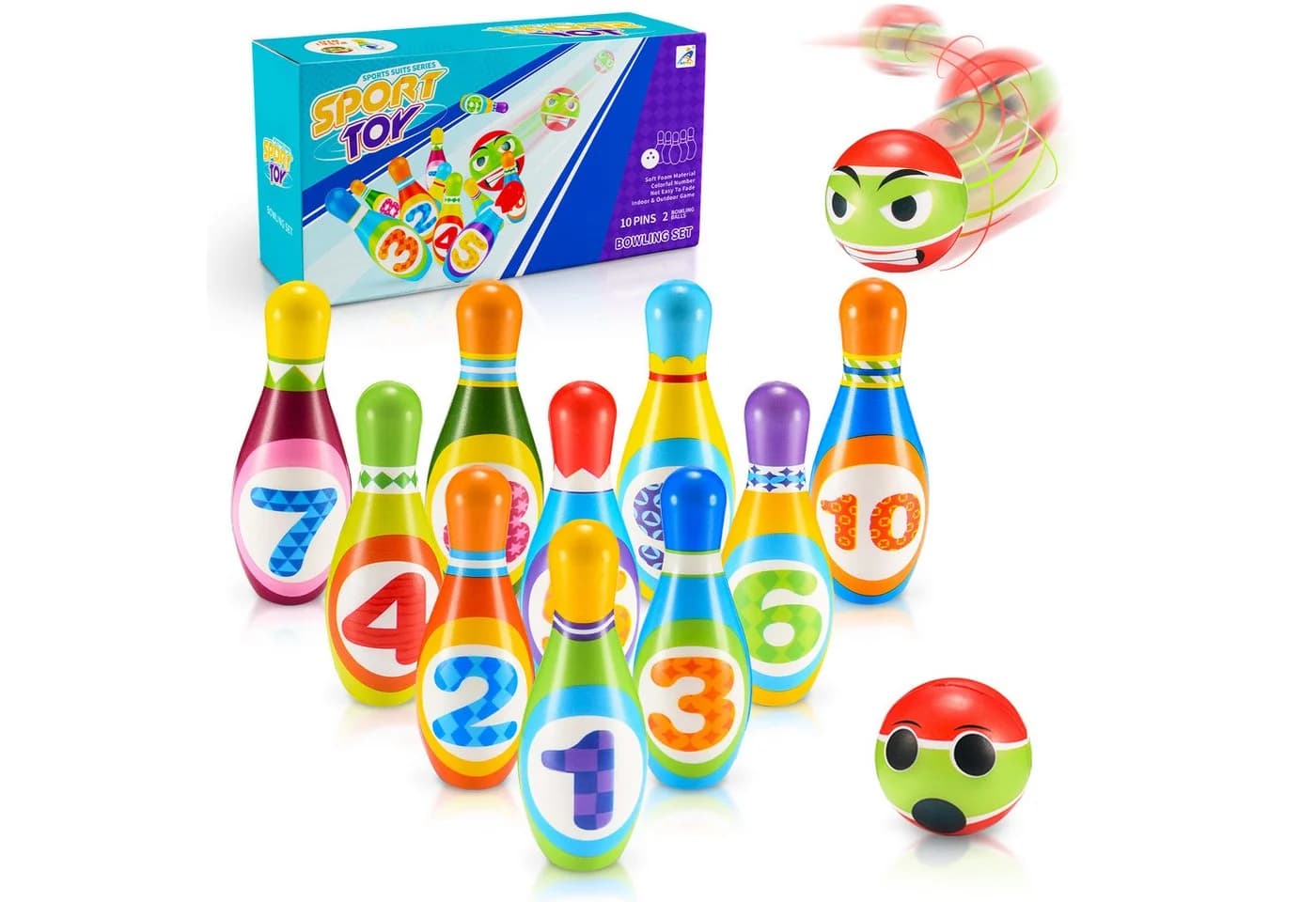 Wootoy Kinder Bowling-Set mit 10 nummerierten Kegeln und Ball - Bild 2