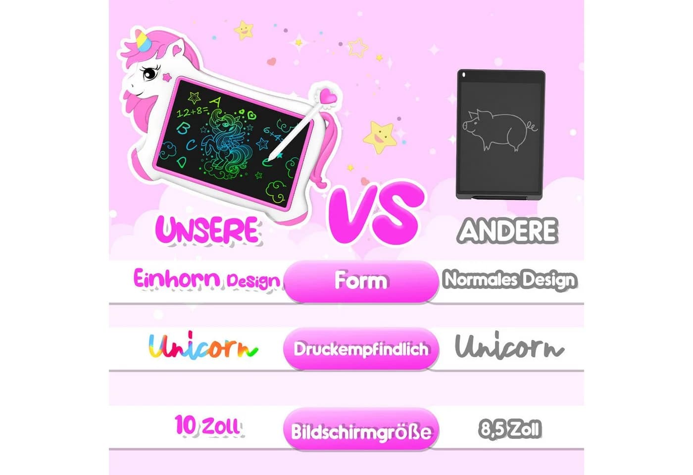 Wootoy Zaubertafel Einhorn 10 Zoll Zeichentablet Rosa