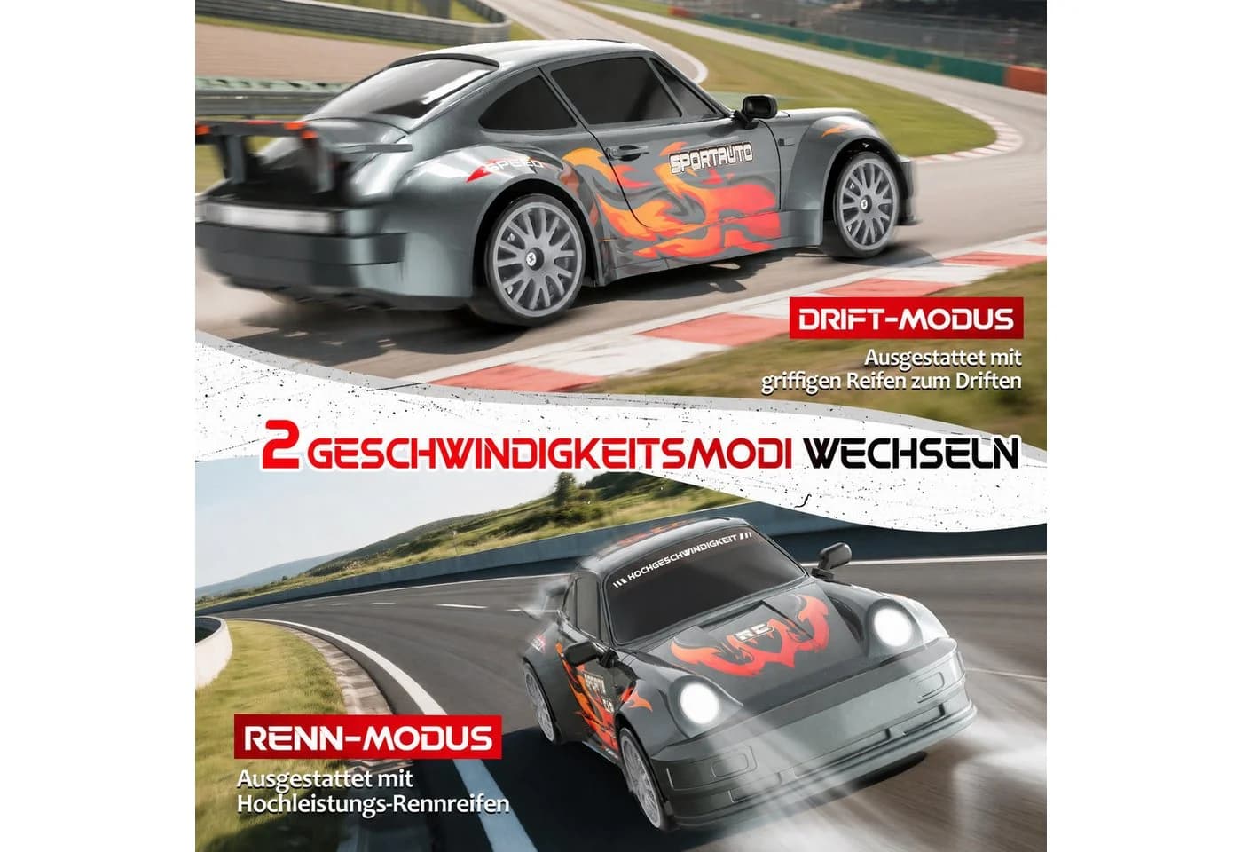 Wootoy RC Drift Car Grau 4WD mit LED & 2 Fahrmodi