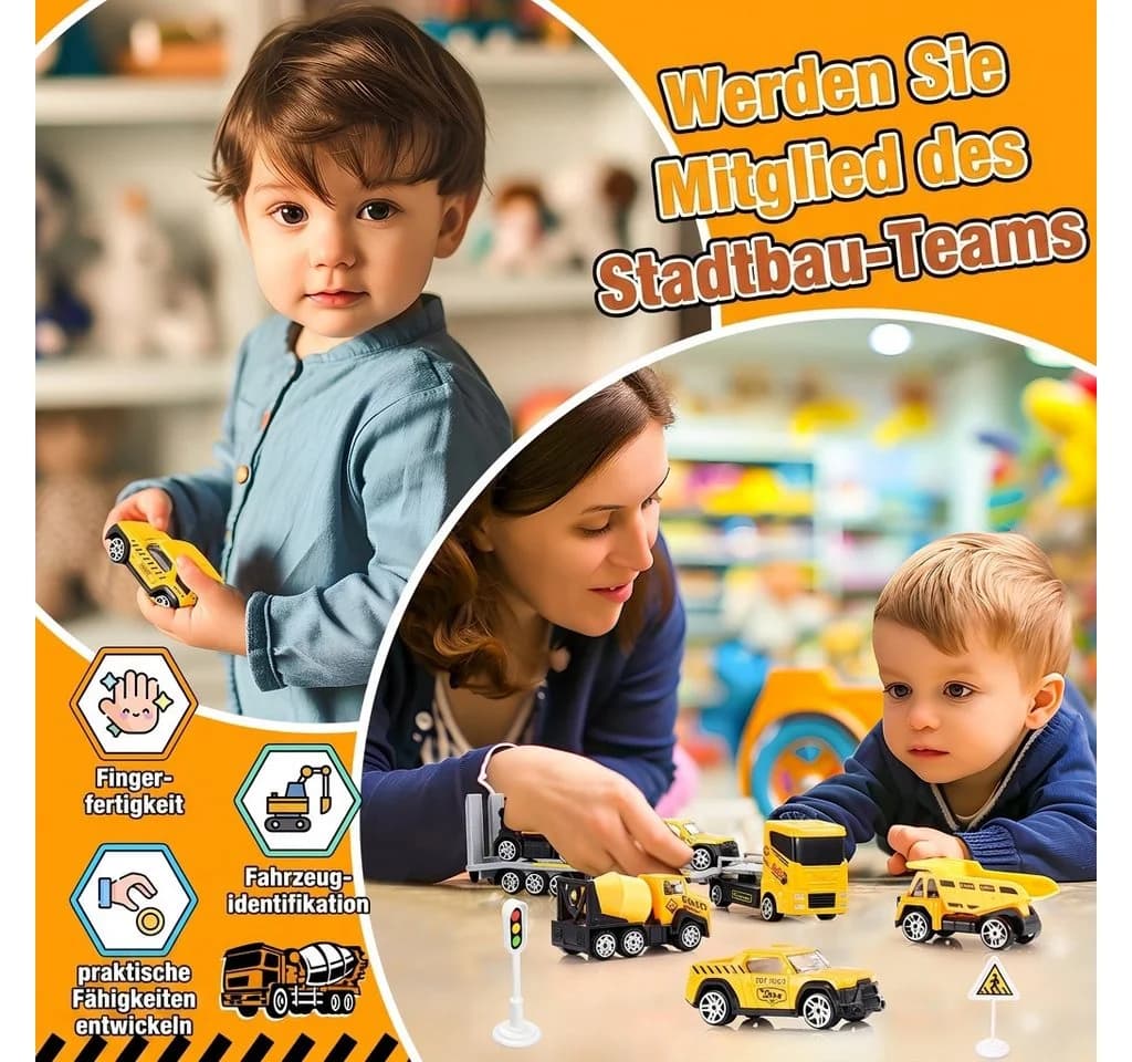 Wootoy Baustellenfahrzeug-Set 26-tlg. mit Aufbewahrungsbox