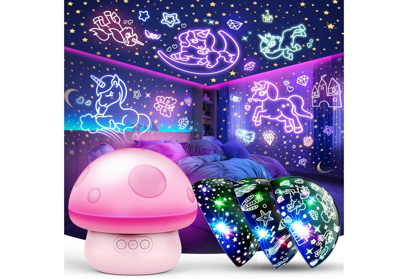 Wootoy LED Nachtlicht Pilz Projektor Rosa mit 6 Lichtmodi & Timer - Bild 2
