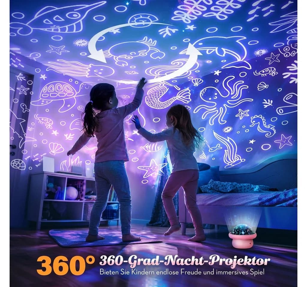 Wootoy LED Nachtlicht Pilz Projektor Rosa mit 6 Lichtmodi & Timer - Bild 3
