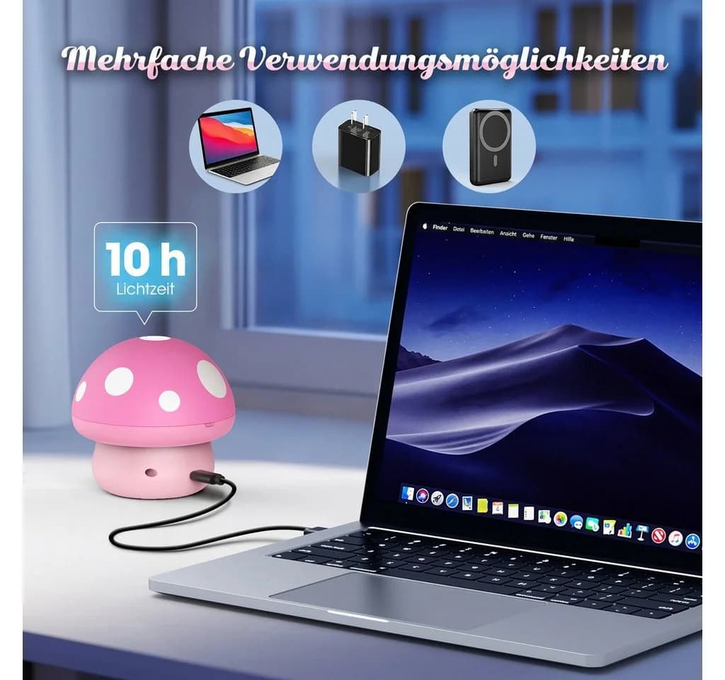 Wootoy LED Nachtlicht Pilz Projektor Rosa mit 6 Lichtmodi & Timer - Bild 5