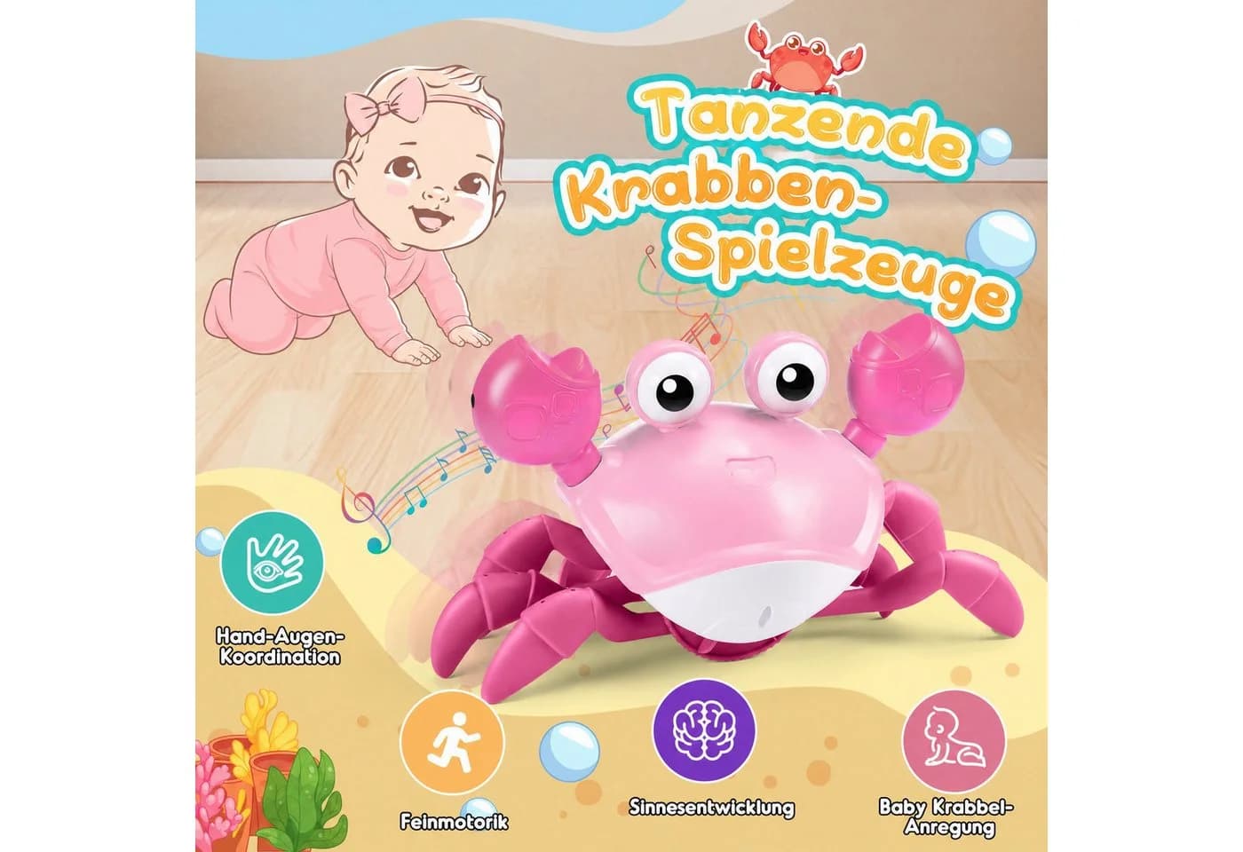 Wootoy Interaktives Krabben-Spielzeug Rosa mit Licht und Musik - Bild 4