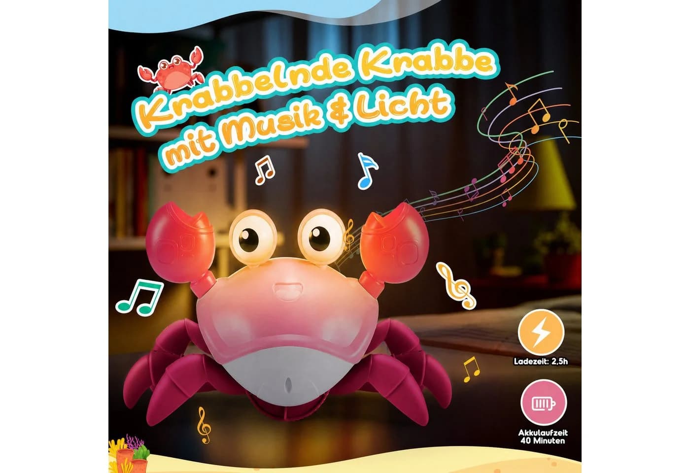 Wootoy Interaktives Krabben-Spielzeug Rosa mit Licht und Musik - Bild 5