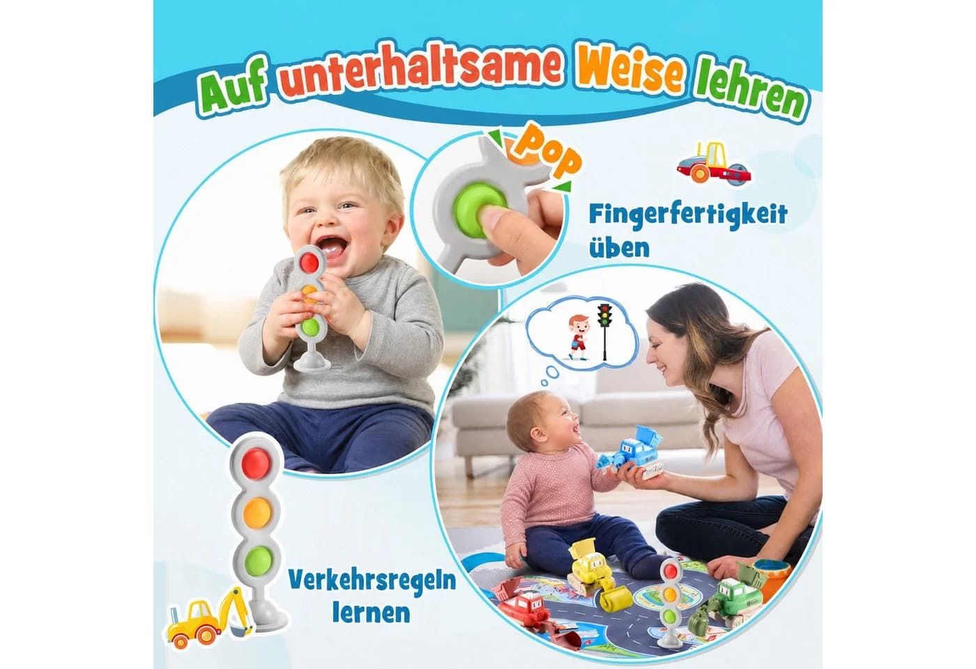 Wootoy 3-in-1 Baustellen-Spielset mit 4 Rückziehfahrzeugen und Spielmatte