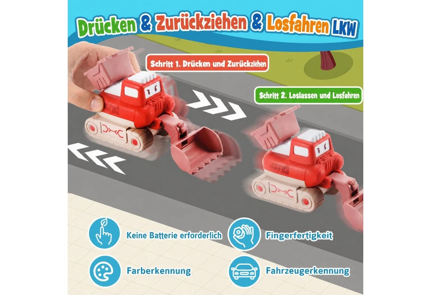 Wootoy 3-in-1 Baustellen-Spielset mit 4 Rückziehfahrzeugen und Spielmatte - Bild 3