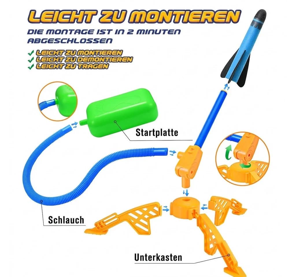 Wootoy Spielzeug-Gartenset Schaumstoff Raketenwerfer 6-tlg. Blau/Gelb - Bild 5