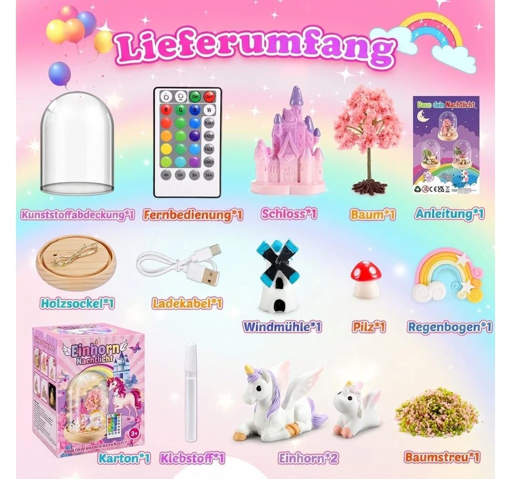 Wootoy Kreativset Einhorn Nachtlicht Bastelset Kinder DIY LED-Nachtlicht Rosa - Bild 3