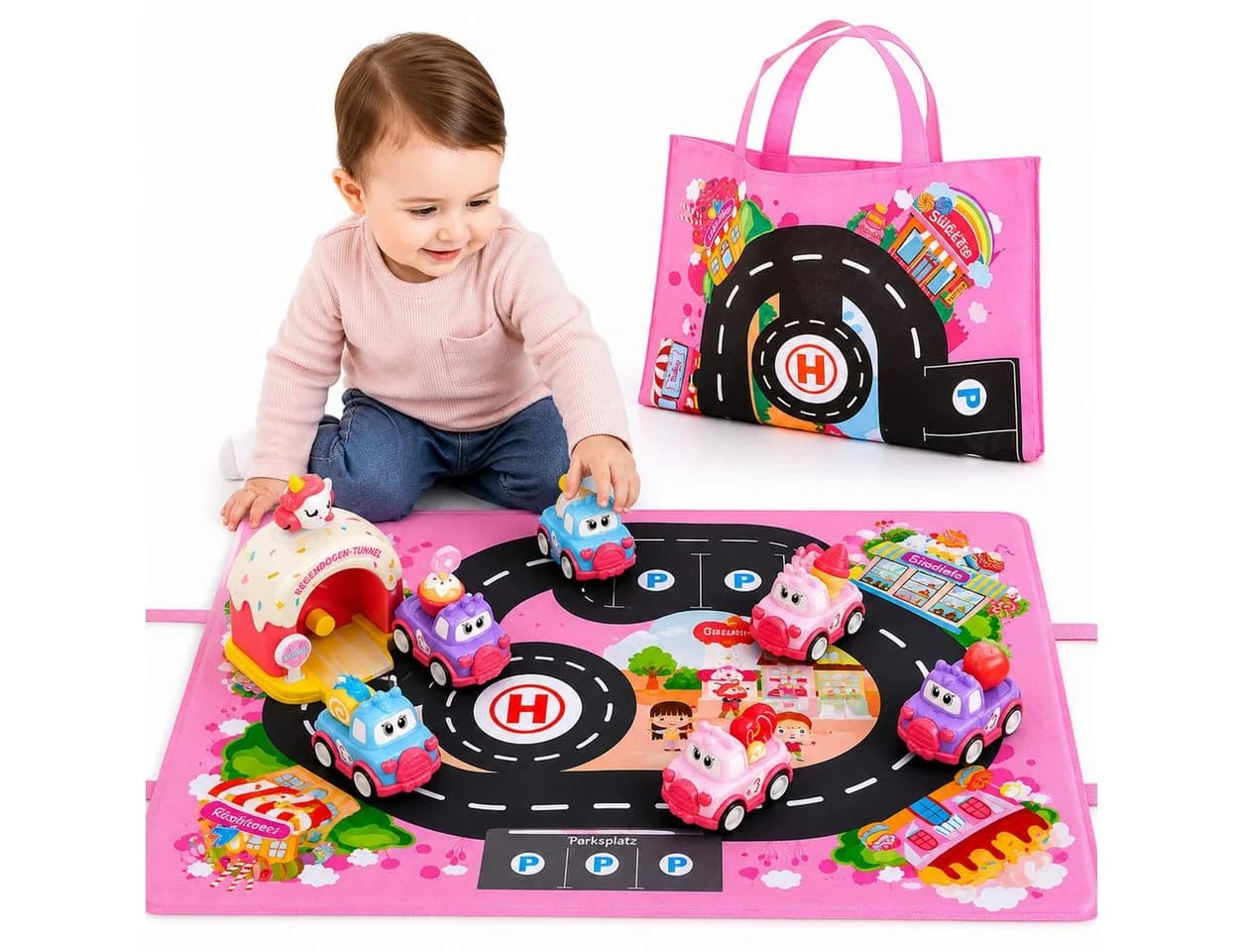 Wootoy Einhorn Spielset mit 6 Rückziehautos und Katapult Rosa - Bild 2