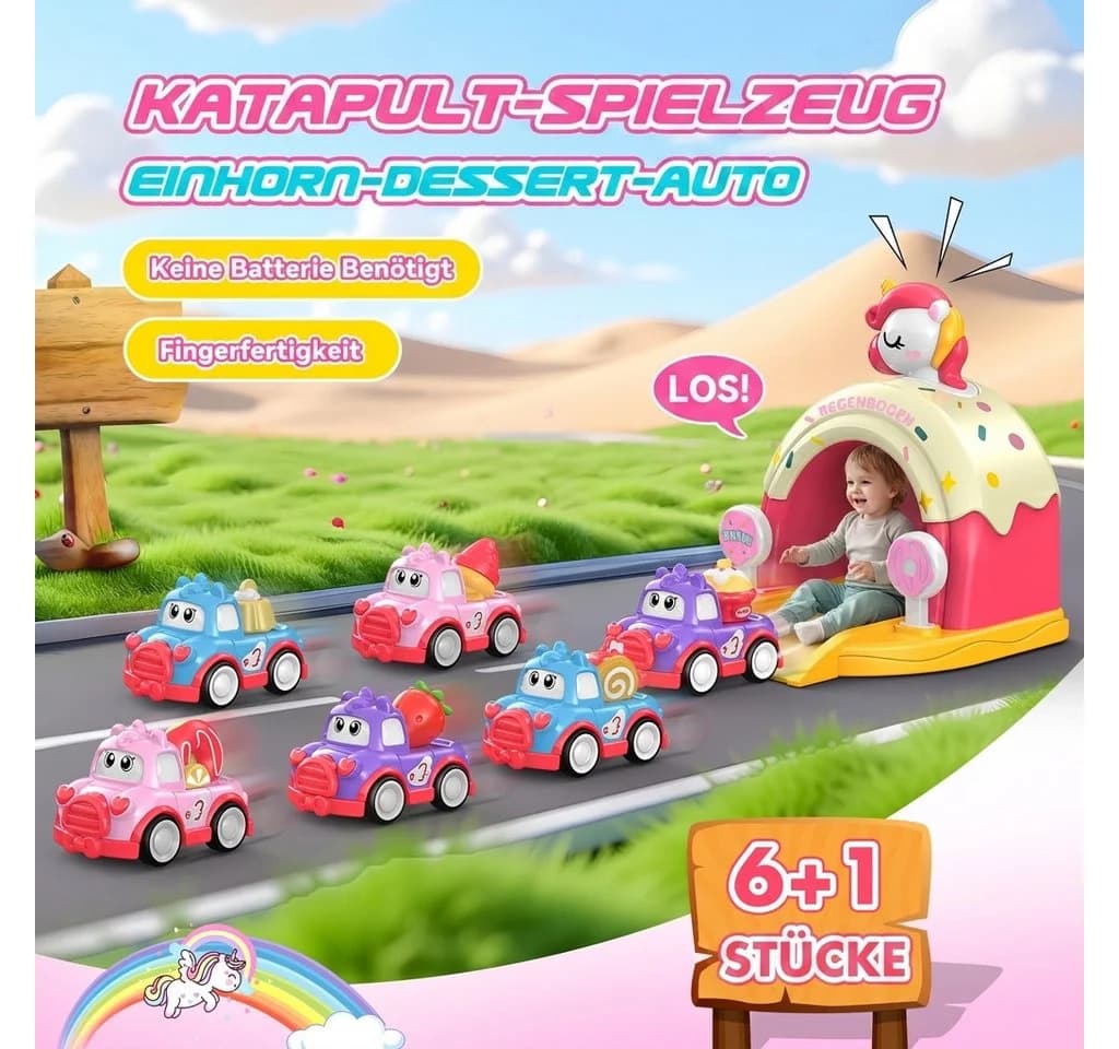 Wootoy Einhorn Spielset mit 6 Rückziehautos und Katapult Rosa - Bild 3