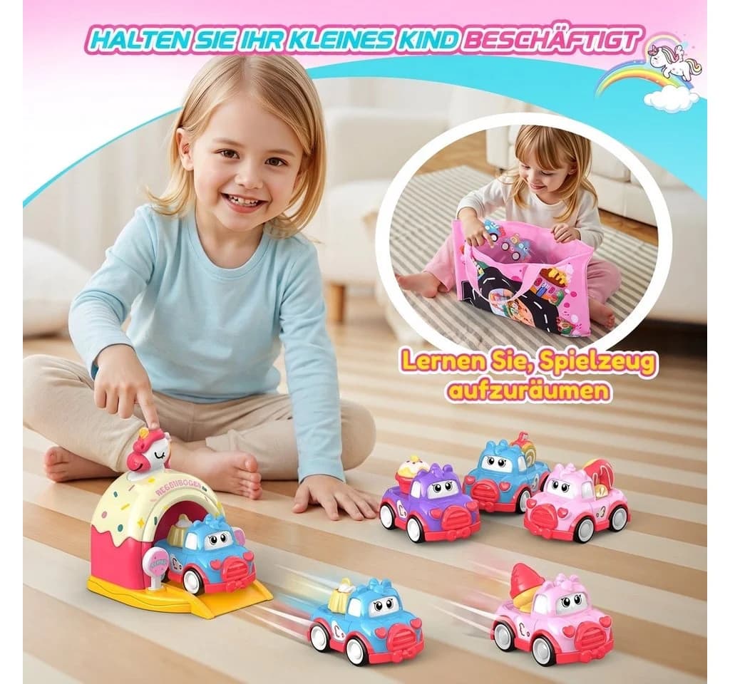 Wootoy Einhorn Spielset mit 6 Rückziehautos und Katapult Rosa - Bild 4