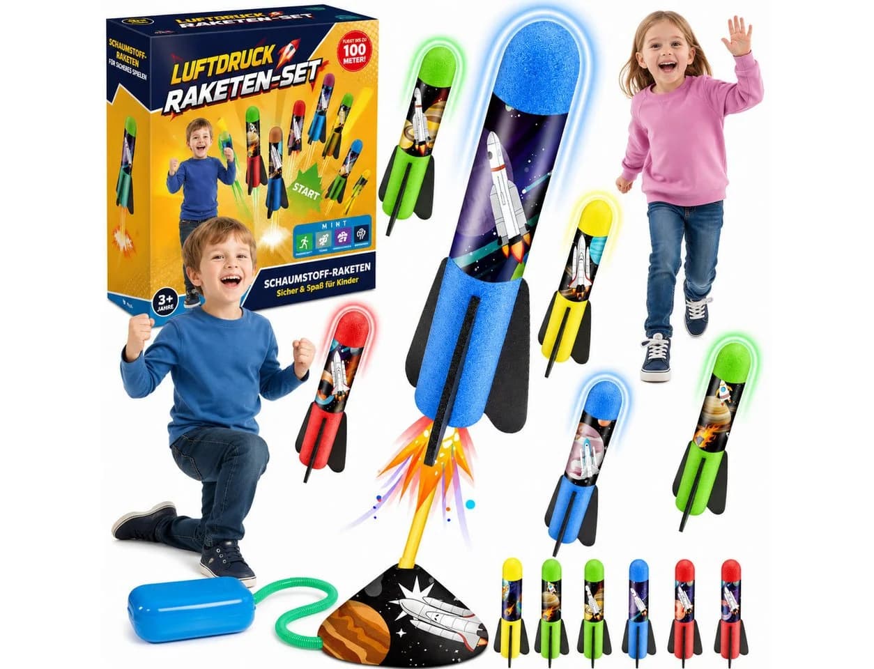 Wootoy Spielzeug-Gartenset Schaumstoff Raketenwerfer Launcher 8-tlg. Blau - Bild 2