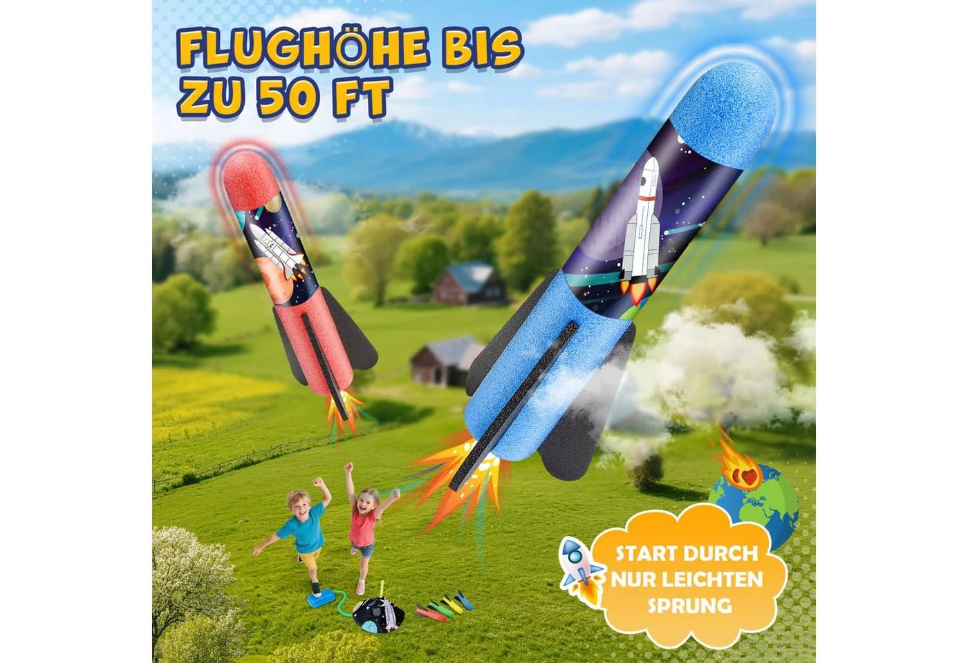Wootoy Spielzeug-Gartenset Schaumstoff Raketenwerfer Launcher 8-tlg. Blau - Bild 4