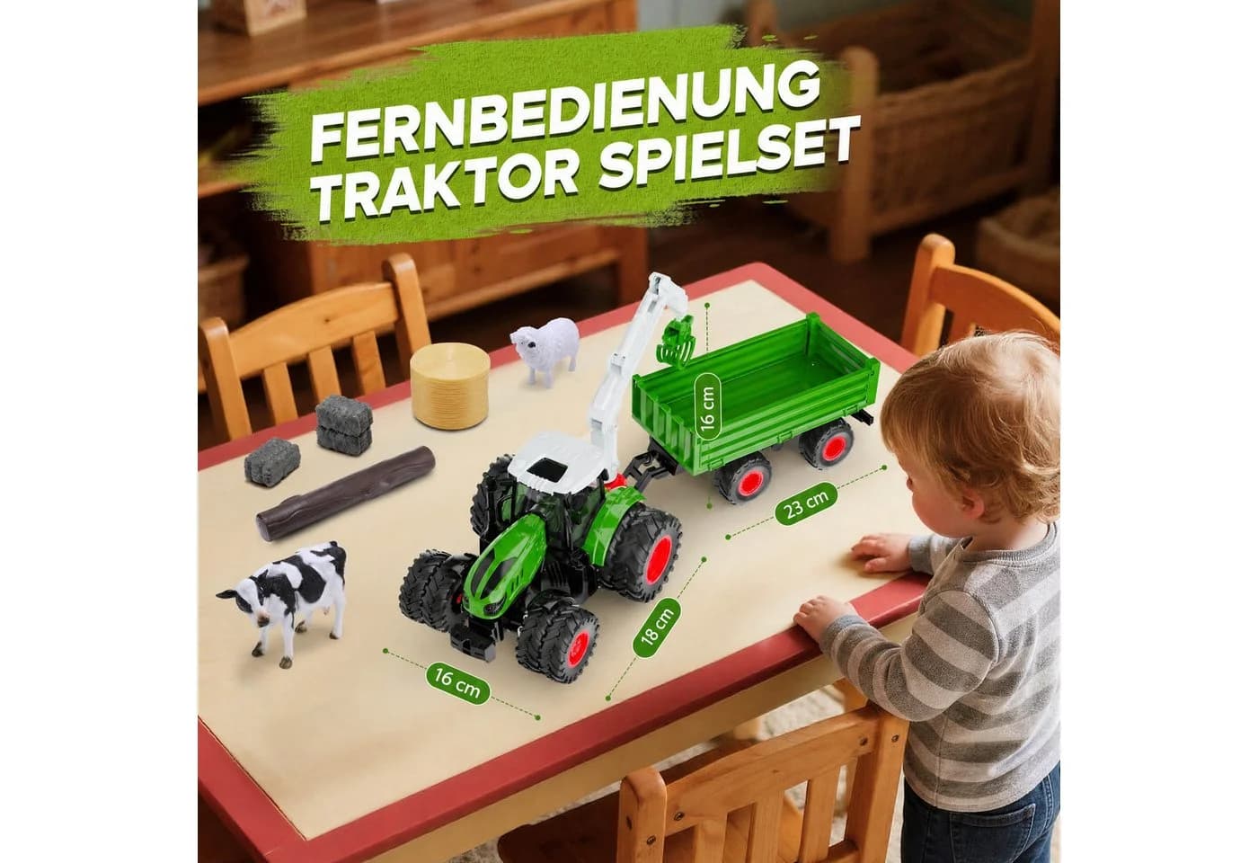 Wootoy RC-Traktor Ferngesteuerter Traktor 2,4-GHz 8-Rad-Antrieb Grün