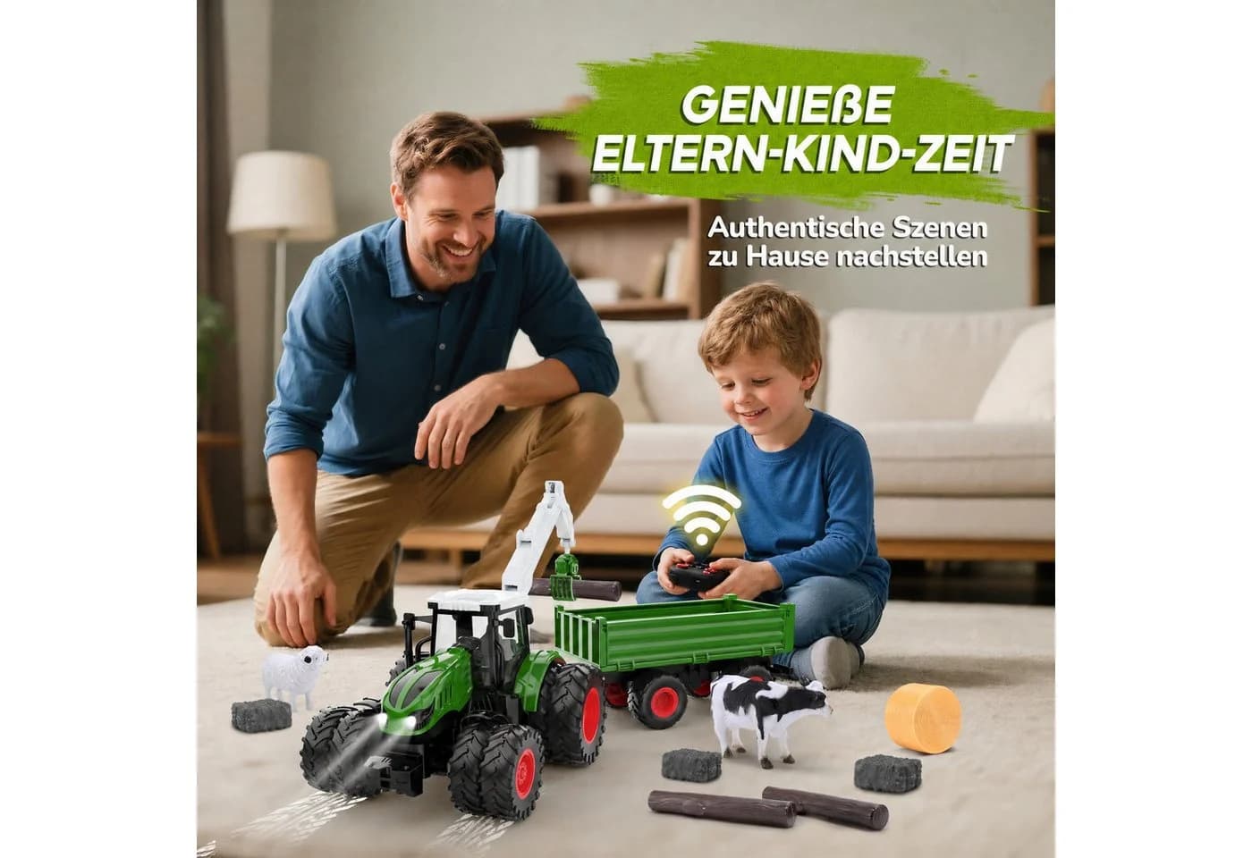 Wootoy RC-Traktor Ferngesteuerter Traktor 2,4-GHz 8-Rad-Antrieb Grün - Bild 5
