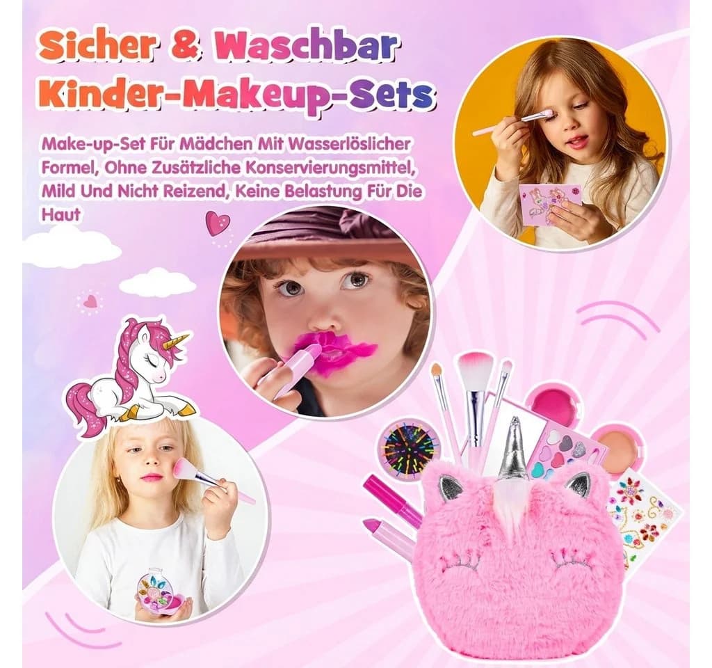 Wootoy Kinderschminkset 10-tlg. Rosa mit Plüsch-Einhorn-Tasche