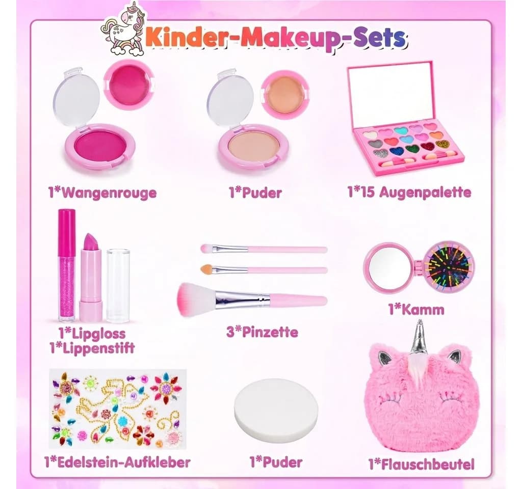 Wootoy Kinderschminkset 10-tlg. Rosa mit Plüsch-Einhorn-Tasche - Bild 4