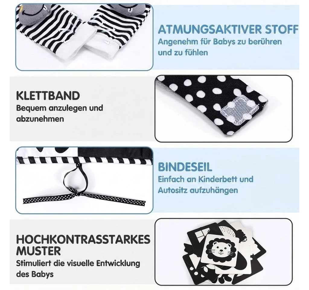 Wootoy Baby Spielzeugset Sensorik Schwarz-Weiß-Karten mit Nestanhänger
