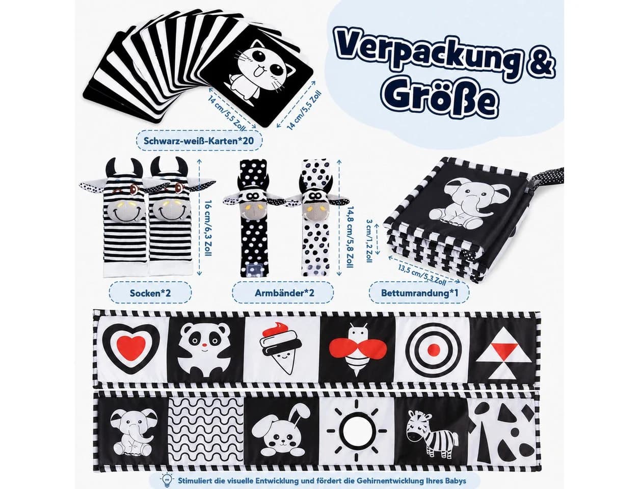 Wootoy Baby Spielzeugset Sensorik Schwarz-Weiß-Karten mit Nestanhänger - Bild 5